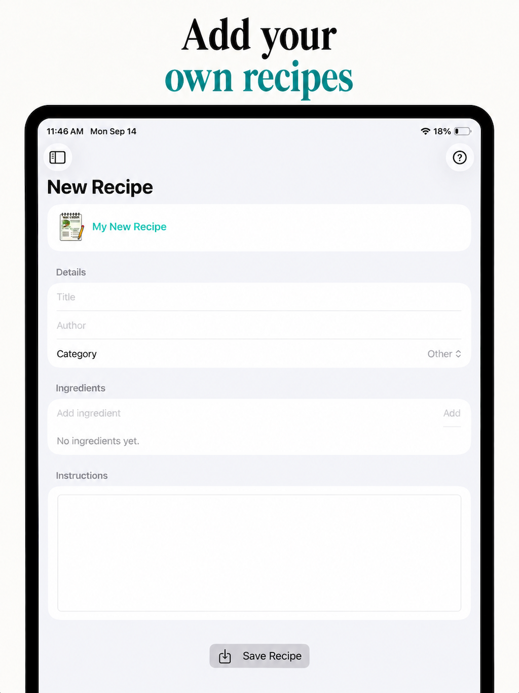 Add your own recipes