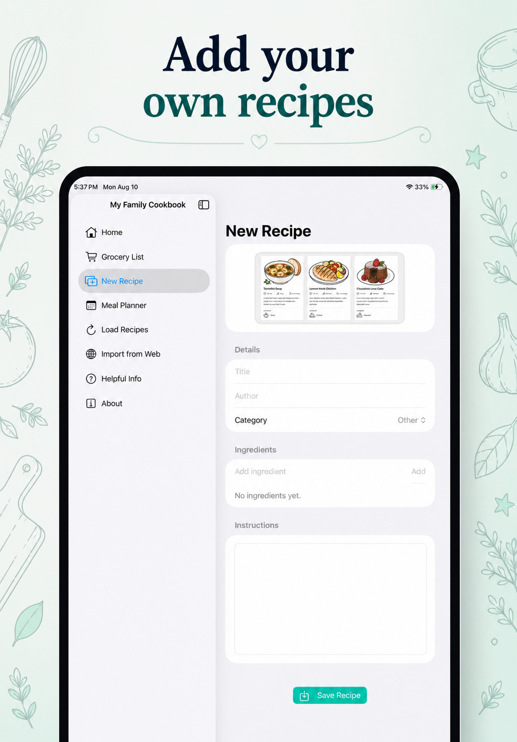 Add your own recipes